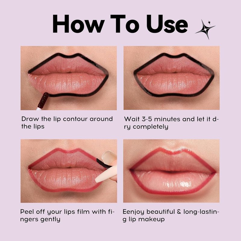Peel Off Lip Liner Set - 4 PCS Matte Pink Lip Stain | Long-Lasting Non-Fading Formula