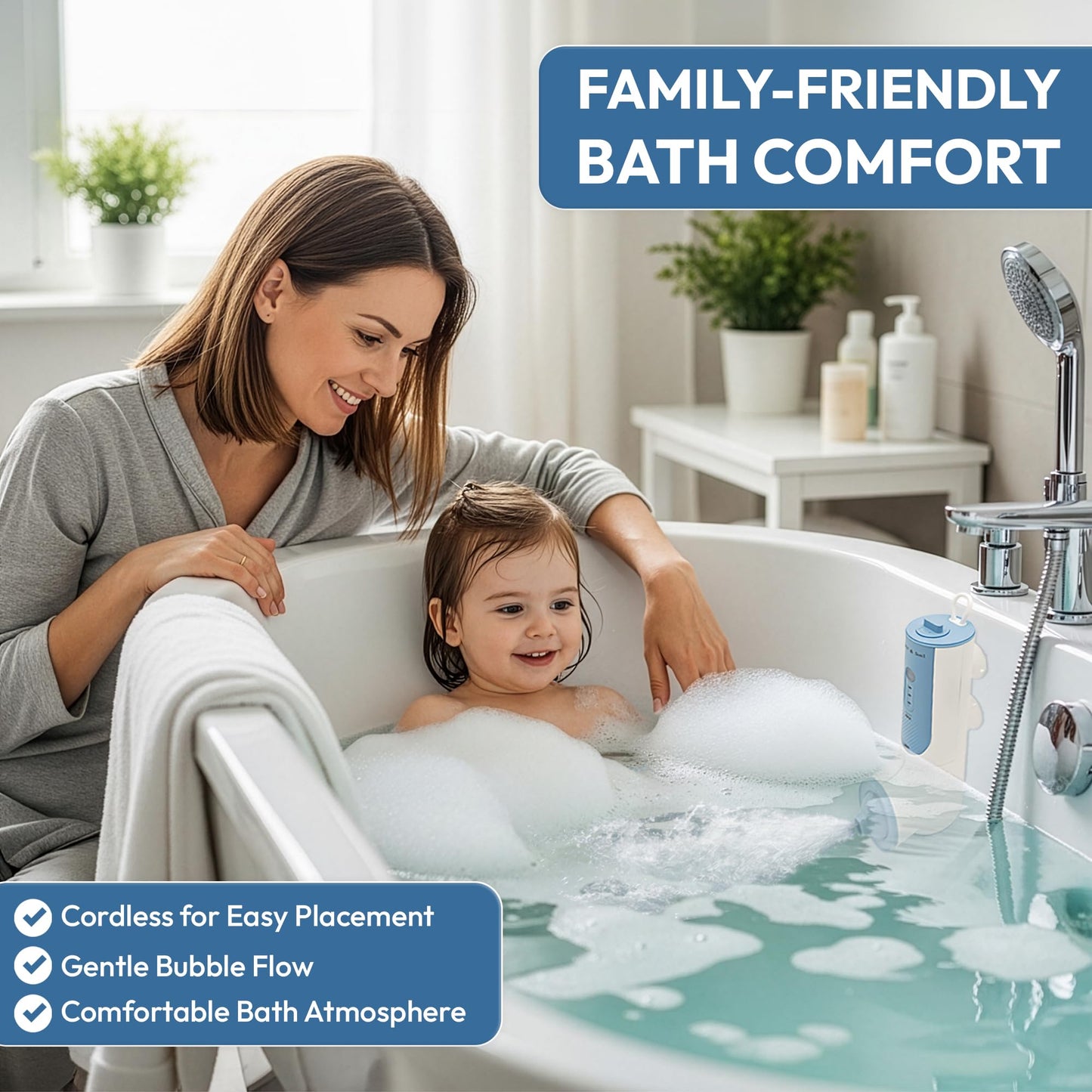 Self & Soul Bath Jets for Tub, Portable Jet Spa for Bathtub, 2-Level Adjustable Bubble Bath for Women, Jet and Bubble Mode, Cordless Bath Jet, Gifts for Women, Self Care Gifts, Relaxing Gifts