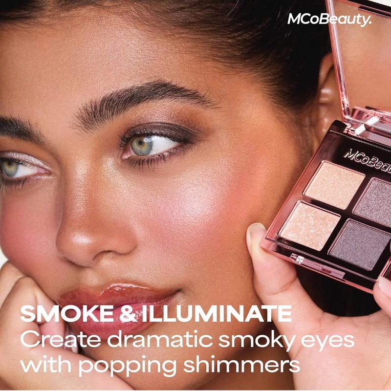 MCoBeauty Ultra Luxe Eyeshadow Quad - Cheeky Chat Pink Nude Shimmer & Matte Palette | Blendable, Long-Wearing 4 Pan Compact with Mirror - Vegan & Cruelty-Free