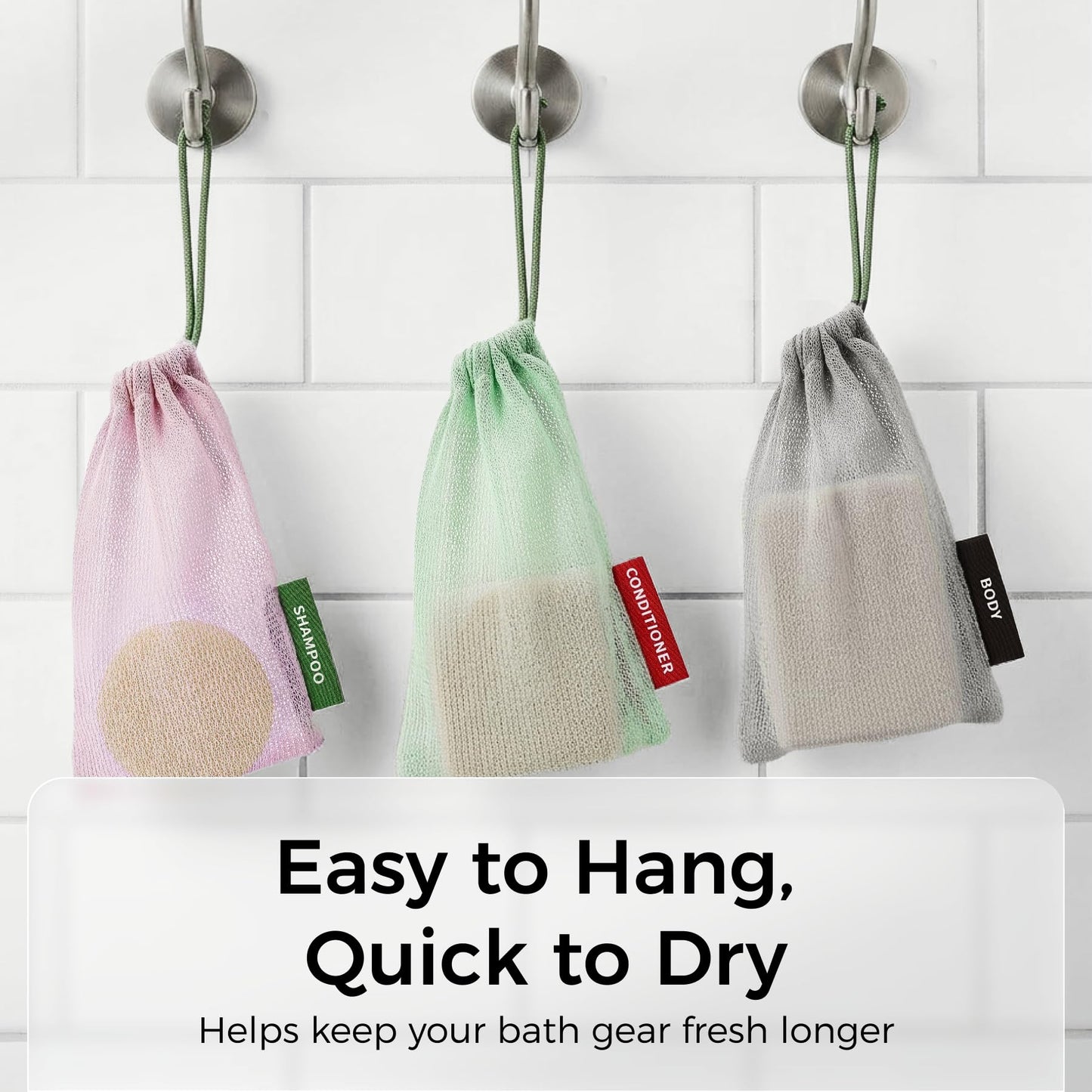 ZOMCHI Mesh Soap Saver Bags, Soap Holder Pouch for Shower, Body & Shampoo Bars, Travel Pouch Bag with Hanging Loop (3 Pack, Gray)