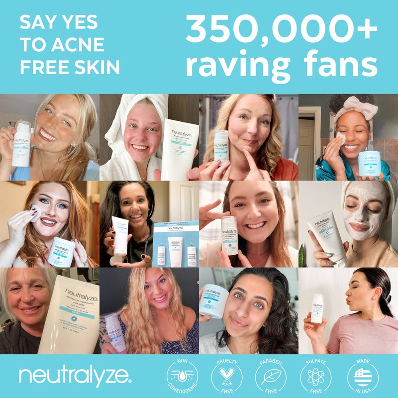 Neutralyze Moderate to Severe Acne Face Wash 2.0 - Maximum Strength 2% Mandelic Acid & 2% Salicylic Acid Facial Cleanser for Acne Prone Skin - Suitable for All Skin Types, Teens & Adults (5 FL OZ)