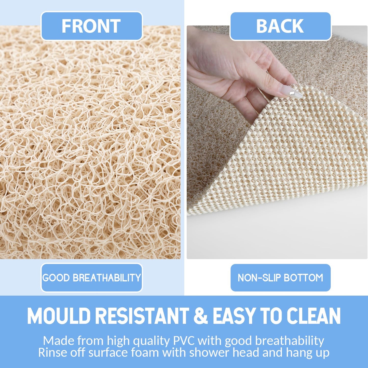 Hargiis Non-Slip Bathtub Mat, Anti Slip Shower Mat, Fast Drying Bathtub Mats, Foot Scrubber Mat, Anti Slip Mat for Tub, Floor, Bathroom, Kitchen, Home, Hotel (Beige 36"×24")