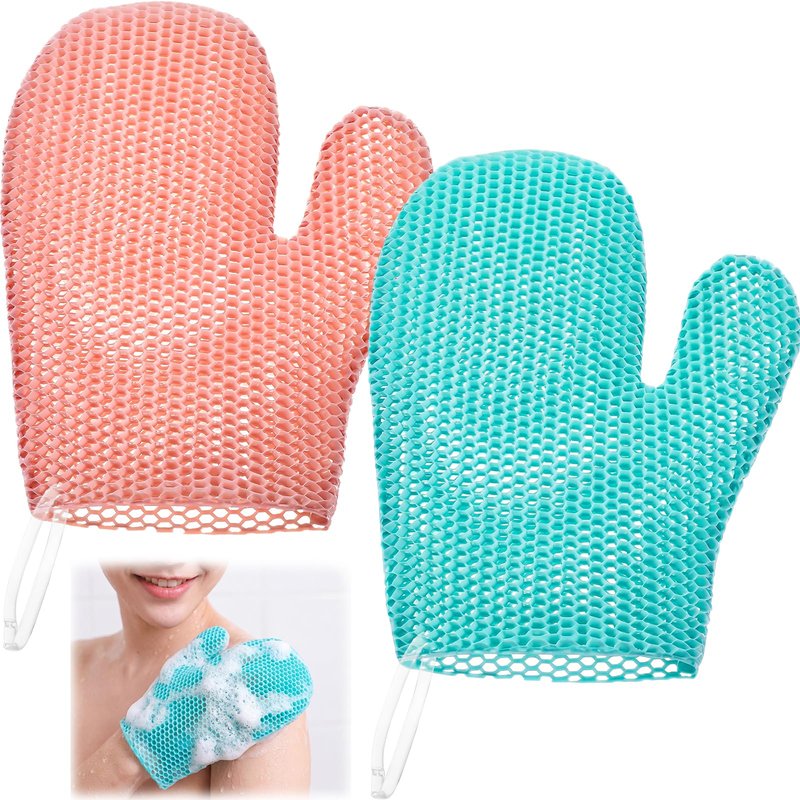 Karenhi 2 Pcs Honeycomb Exfoliating Glove Bath Mitt Body Spa Scrubber, Honeycomb Exfoliator Glove for Body Shower, Scrubber Sponge Shower Loofah, Quick Drying (Dark Green,Pink)