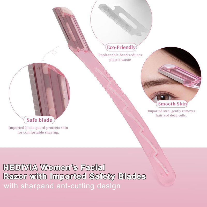 HEDVIA 9-Piece Face Razors Set for Women | Dermaplaning & Eyebrow Grooming Kit - Pink