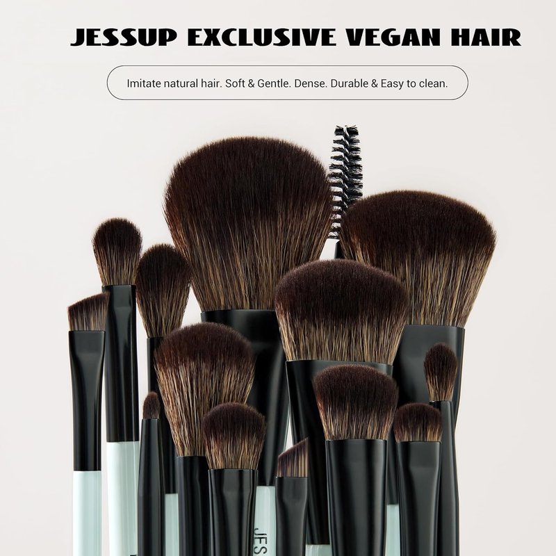 Jessup Makeup Brushes Set - 10-Piece Double-Sided Foundation, Contour & Blending Tools | Bright Cyan, Cruelty-Free