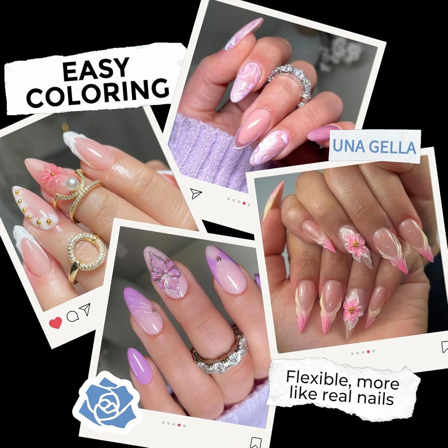 UNA GELLA Medium Stiletto Gel Nail Tips - Full Cover 216 Pcs Almond Shape | Pre-Etched Soft Gel Nails in 12 Sizes