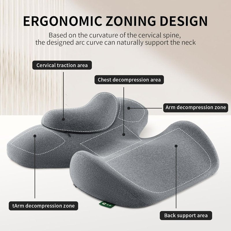 Prone Massage Pillow - Chest & Face Support for Sleep | Removable Washable Cover, Non-Slip Bottom (Grey)