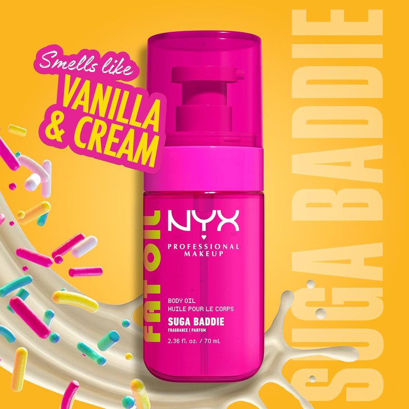 NYX PROFESSIONAL MAKEUP Fat Oil Body Oil - Vanilla Scented Moisturizer for 24HR Hydration & Glow