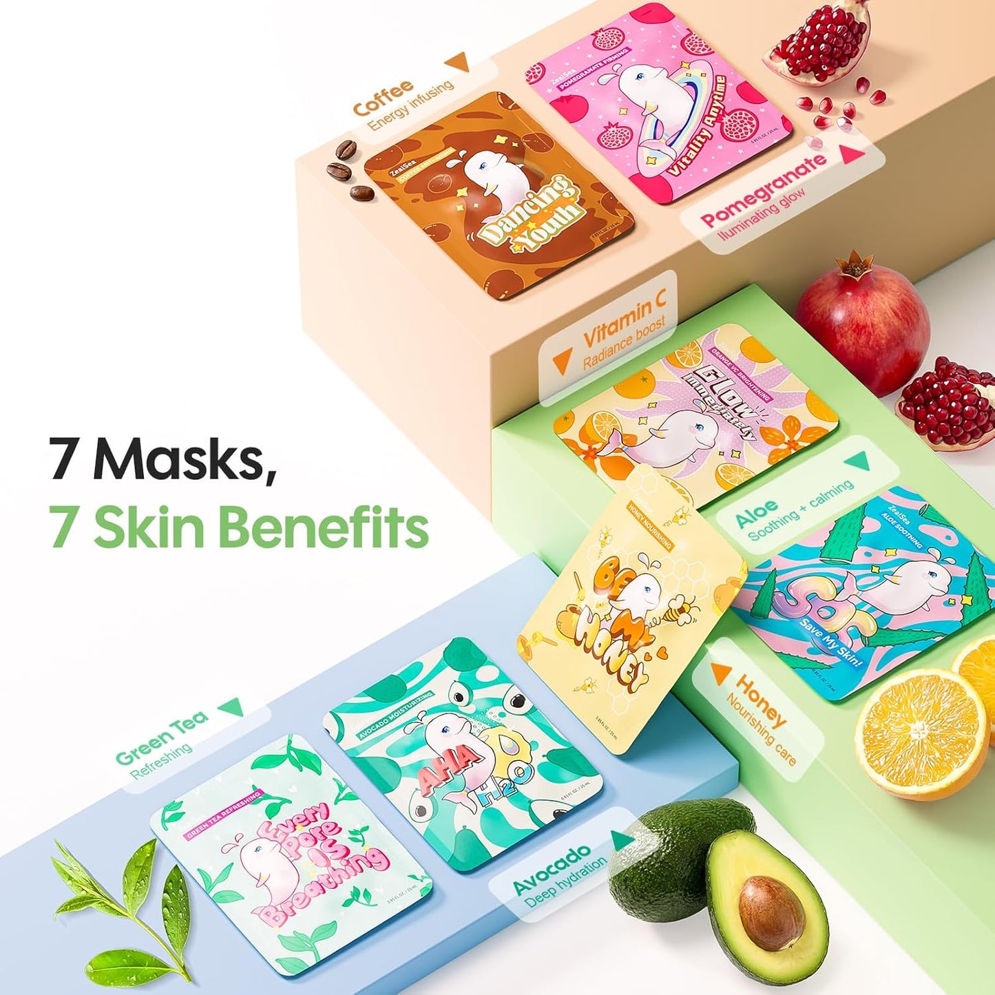 ZealSea Facial Sheet Mask Set - 7 Days of Deep Hydration & Glow | Perfect Skincare Gift for Women & Teens