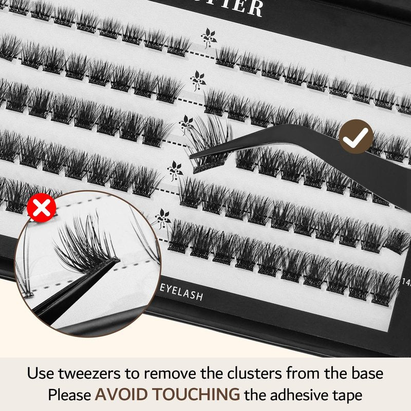 Glue-Free Wispy Lash Clusters Kit, 100 Pcs Individual Eyelash Clusters (8-14mmC Curl)- DIY Lash Extension Kit with Eyelashes Tweezers, Natural Fluffy Fake Lashes for Home Use, Beginners Friendly