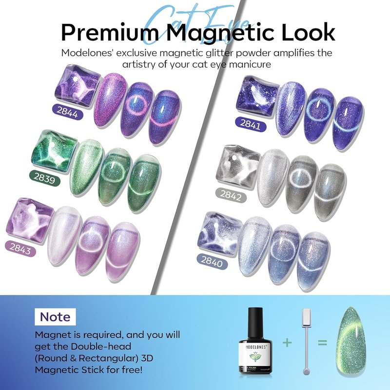 Modelones Cat Eye Gel Nail Polish Set - 6 Colors Aurora Galaxy Pearlescent | Soak Off LED Nail Art Kit
