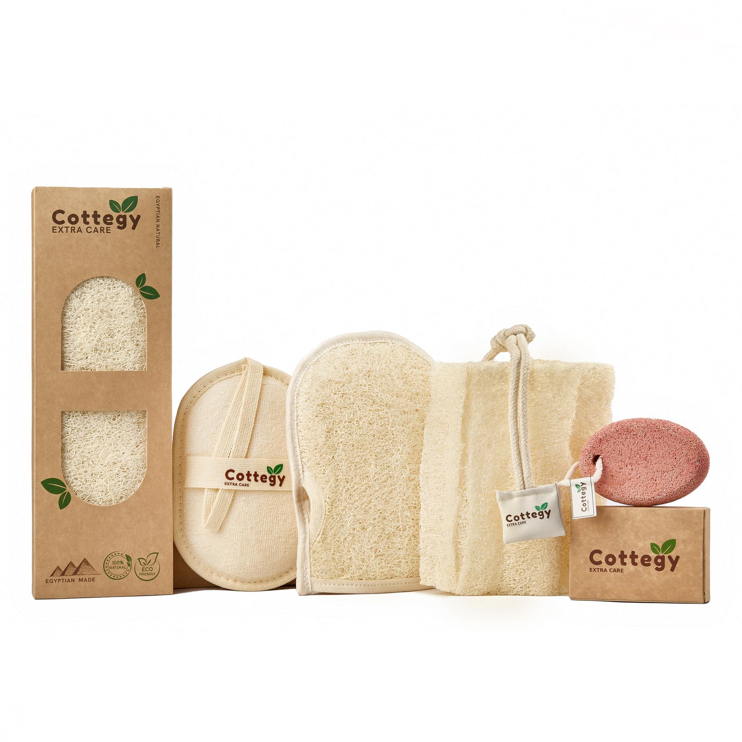 Cottegy Egyptian Loofah Exfoliating Scrubber - Natural Loofah Exfoliating Body Scrubber - 1 Count (Pack of 2) | Eco-Friendly Bath & Shower Sponge for Face & Body | 100% Natural, Ideal for Men & Women