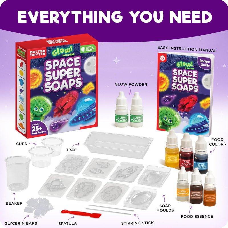 Doctor Jupiter Glow in The Dark Space Soap Making Kit for Kids Ages 4+ | Birthday Gift Ideas for Boys & Girls 4 5 6 7 8 12 Year Old, Space Craft Toys