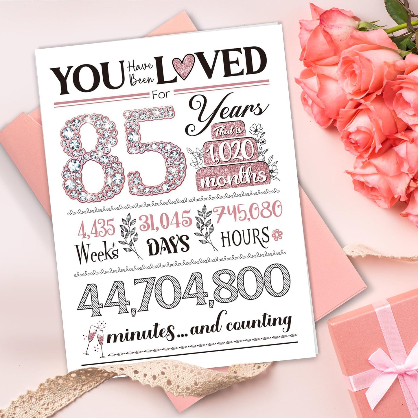 TSVATE 85th Birthday Card, 85th Birthday Gifts for Women, 85th Birthday Decorations, 85th Birthday Card for Women, Mom, Wife, Grandma, 85 Year Old Gifts Rose Gold