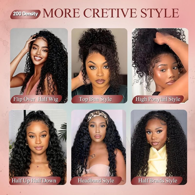 Deep Wave Half Wig - 24 Inch Human Hair Curly Wig | 200% Density, Glueless Design for Black Women