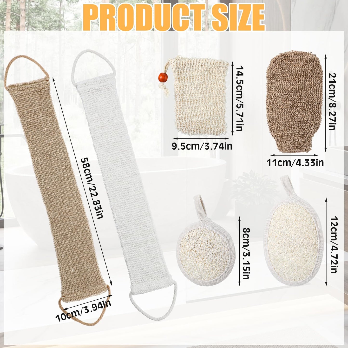 Geelin 8 Pack Natural Loofah Exfoliating Body Scrubber Set Shower Bath Glove Exfoliating Bath Scrubber Luffa Sponge Pads Mitts for Men and Women Body Back Deep Clean Remove Dead Skin