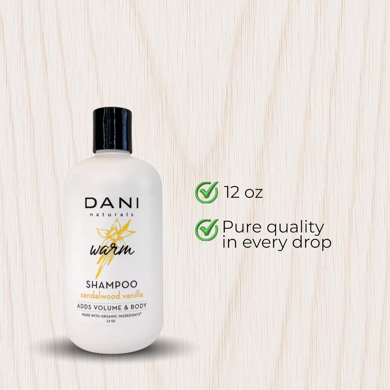 DANI Naturals Sulfate-Free Shampoo - Vegan Sandalwood Vanilla Formula for Volume & Moisture | 12 fl oz