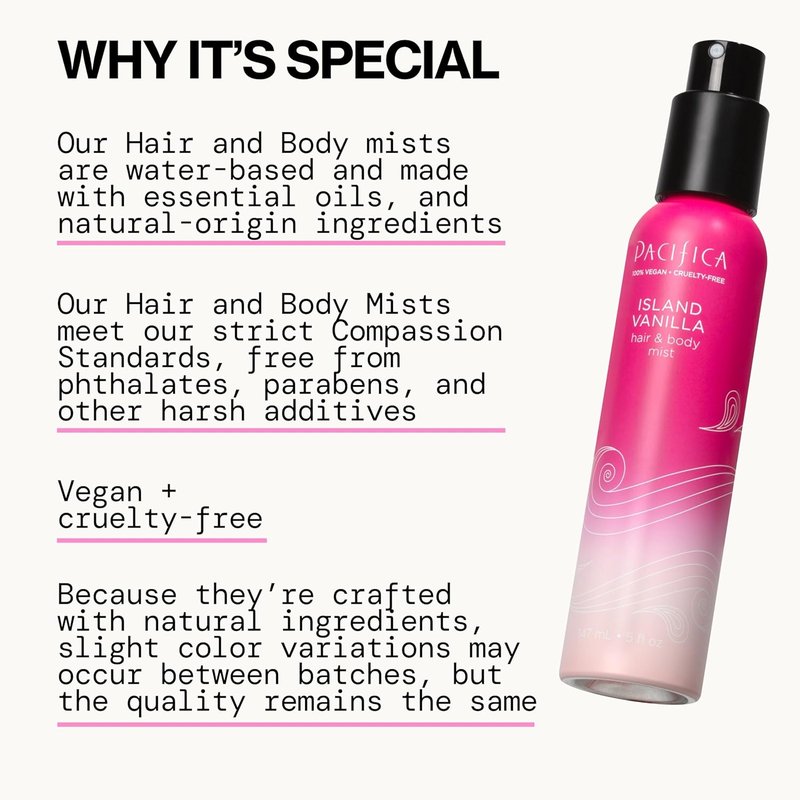 Pacifica Hair Mist Perfume - Island Vanilla Body Spray | Alcohol-Free, Vegan, 5 oz