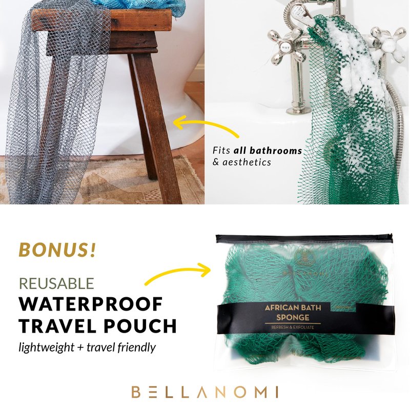 BELLANOMI African Exfoliating Net Sponge, Authentic, Ethically sourced from Nigeria, 45 inches Long, Back Scrubber for Daily use (Copper Brown)