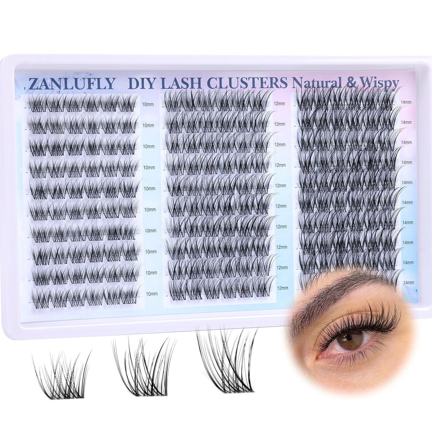 Zanlufly Wispy Eyelash Clusters - Natural CC-Curly Individual Lashes | 180 Pcs, 10-14MM DIY Extensions