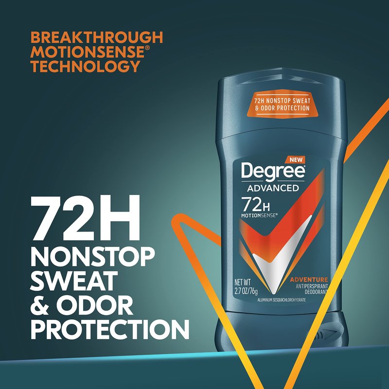 Degree Men Antiperspirant Deodorant Adventure Antiperspirant For Men With MotionSense Technology 2.7 oz, (Pack of 8)