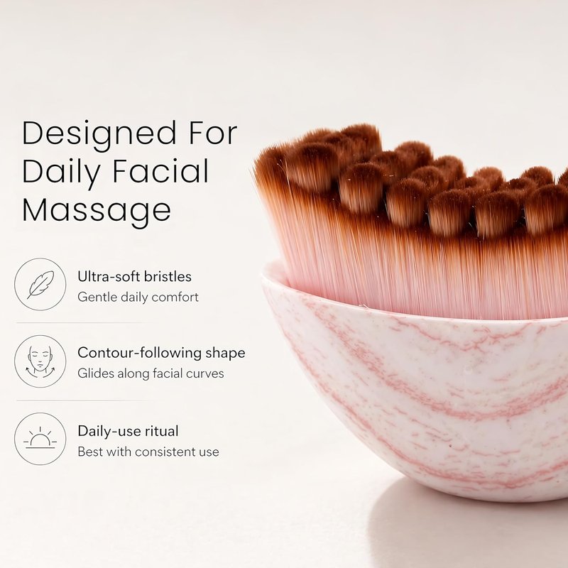 Lymphatic Contour Face Brush - Manual Drainage Massager for De-Puffing & Improved Skin Glow | Pink