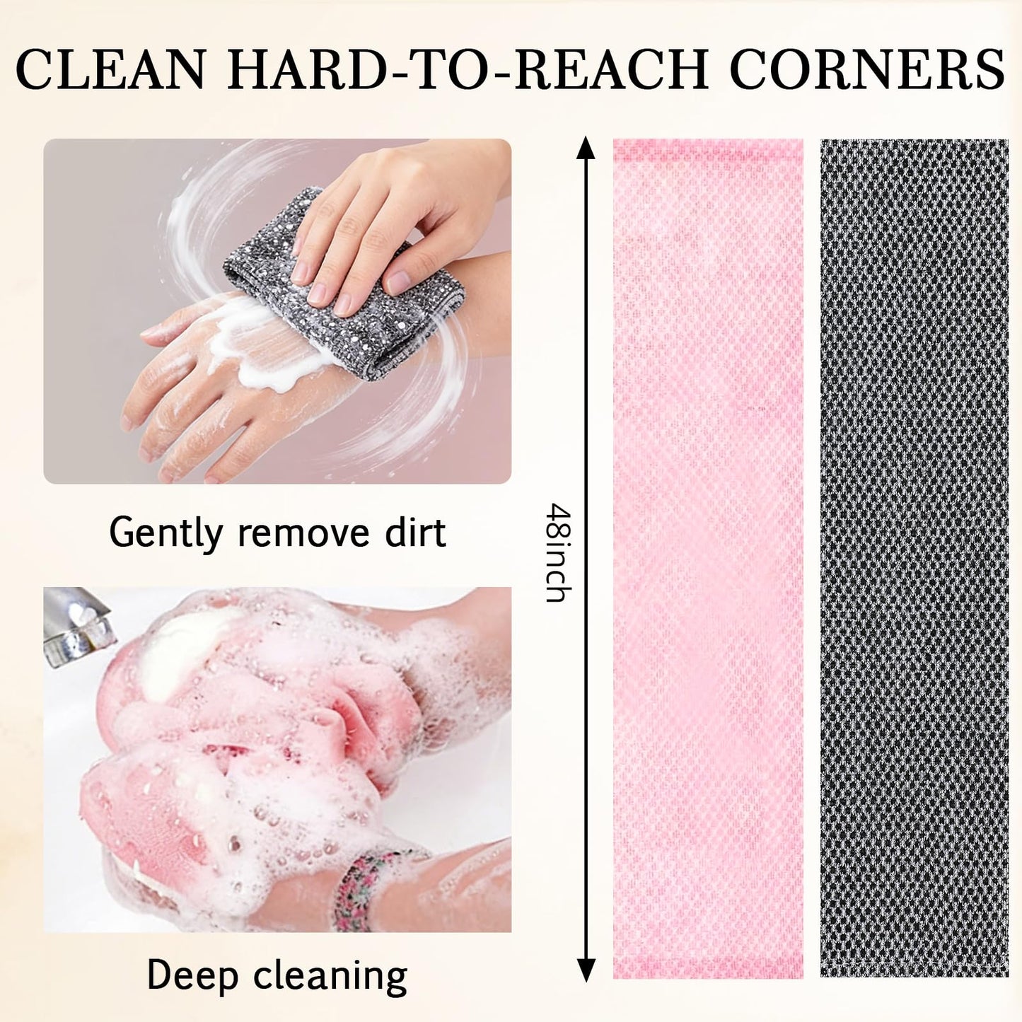 Blissal Exfoliating Shower Towel,Deep Exfoliating, Soft Gentle & Quick-Drying Shower Towel for Body Scrub 48inch-Body Scrubber for All Skin Types 2pack