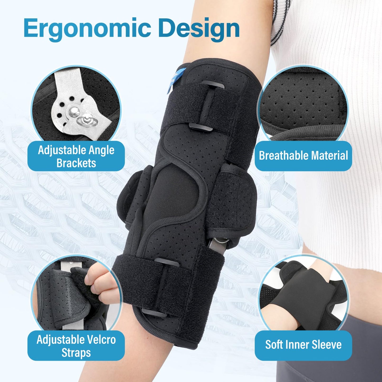 Chonario Cubital Tunnel Elbow Brace – Ulnar Nerve Splint, Adjustable Elbow Immobilizer Elbow Splint for Sleeping & Day Use, Fits Left & Right Arms (L)