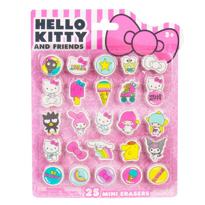 Hello Kitty® and Friends 25 Mini Erasers, Includes Cute Sanrio Erasers with My Melody, Cinnamoroll, Keroppi, Chococat, Pompompurin & More, Kawaii Sanrio Merch, Office & School Supplies