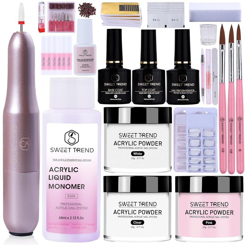 Skiennix Acrylic Nail Kit - 20g Clear White Pink Powder & Liquid Set for Beginners | Professional Tools for Home & Salon