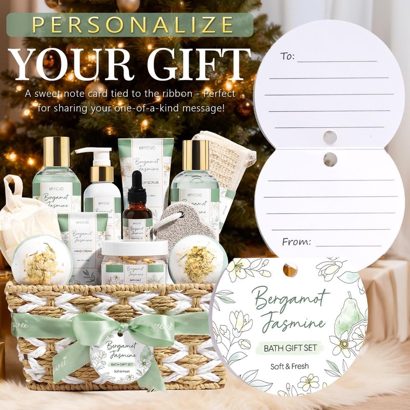 Mothers Day Birthday Gifts for Women, Bergamot Jasmine Relaxing Spa Gift Baskets for Women Self Care Package Bath Gift Set, Home Bath and Body Kit Pampering Gifts for Womens Her Mom Friend Sister Wife