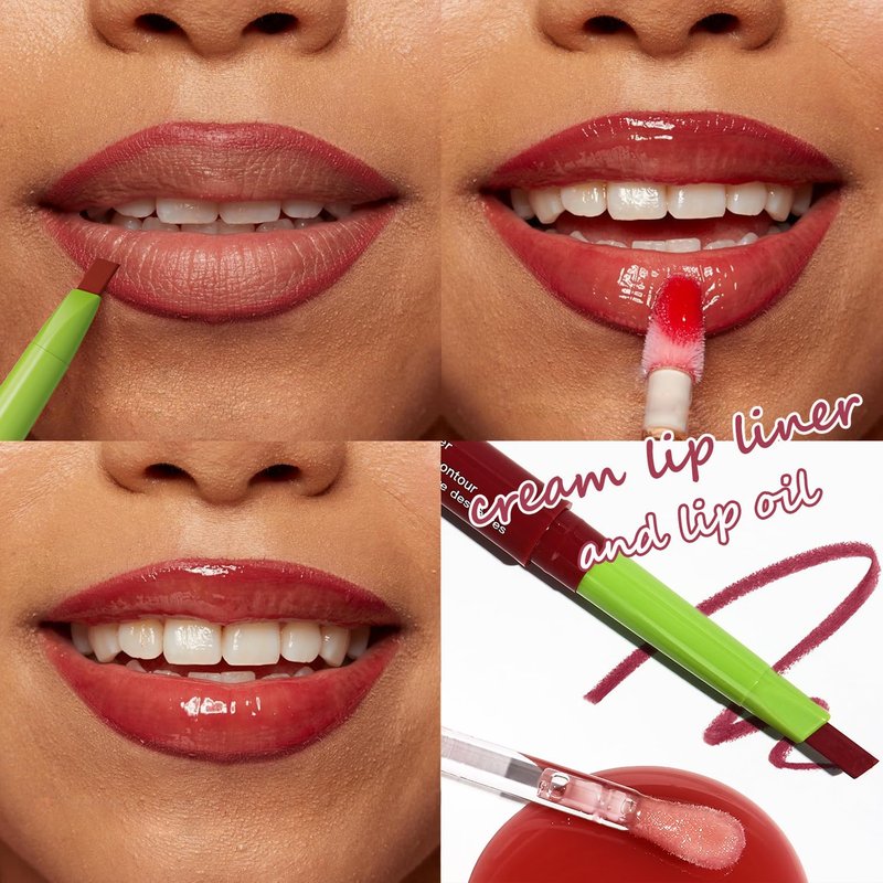 KIMIEYE Nourishing Lip Gloss with Matte Finish Lip Liner Combo Set, Clear Nude Pink Brown Long Lasting Hydrating Lip Glow Oil, High Pigmented Lightweight Lipstick Makeup for Women,#7 TRUFFLE