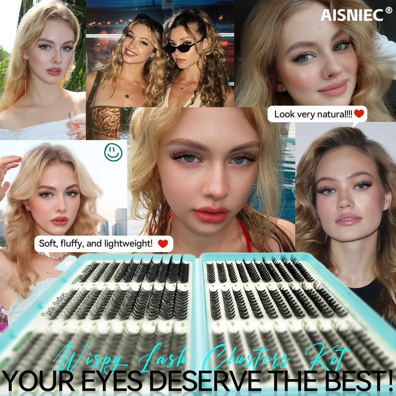 600 Pcs Wispy Lash Clusters Kit, D Curl Lashes Clusters Natural Look 9-16mm Individual Super Thin Band DIY Cluster Eyelash Extensions Kit with Bond Seal Tweezers Brush (30D 40D 50D Mix)