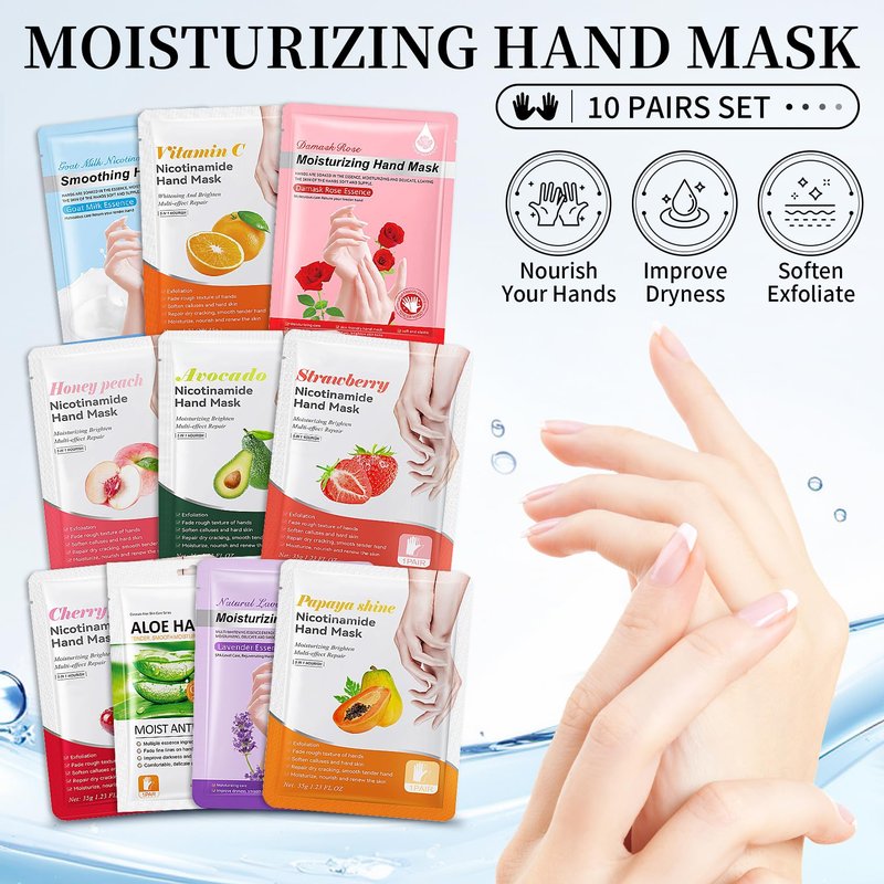 AIUEO 10 PCS Hand Mask Moisturizing Gloves, Hydrating Hand Masks for Dry Cracked Hands, Exfoliating Hand Peeling Mask, Nourishing Collagen Gloves for Hands