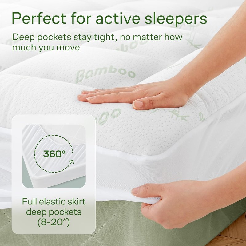 Niagara Sleep Solution Ultra Soft King Size Mattress Topper - Bamboo Pillow Top for Back Pain Relief | Naturally Cooling Green