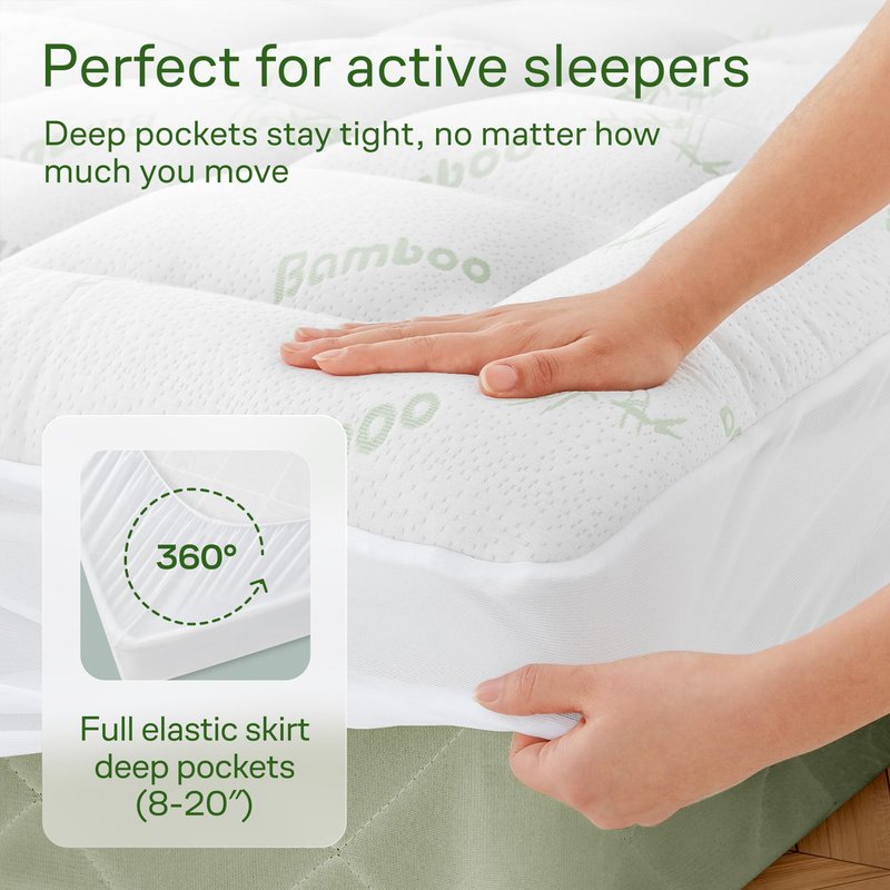 Niagara Sleep Solution Ultra Soft Twin Size Mattress Topper - Rayon Derived from Bamboo Pillow Top Mattress Pad for Back Pain Relief - Naturally Cooling for Hot Sleepers, Green