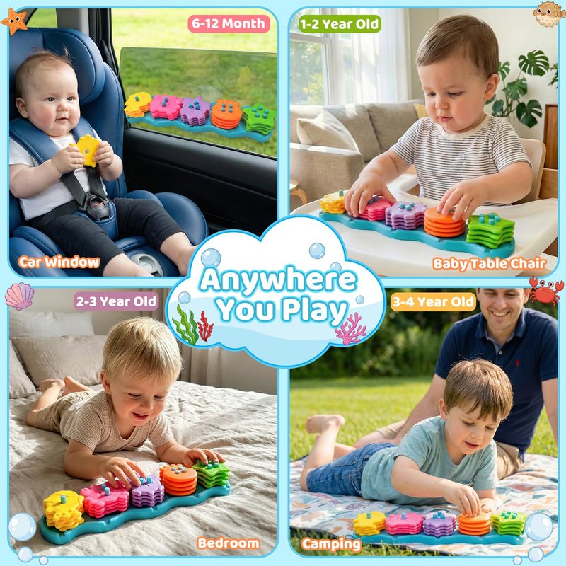 Baby Bath Toys for Kids Ages 1-3 Mold Free Bath Toys Toddlers 2-4 Silicone 21 PCS Ocean Shape Sorters for Toddlers 1-3 Stacking Bathtub Suction Water Play Toys for Toddlers 3-5 Boy Girl Early Learning