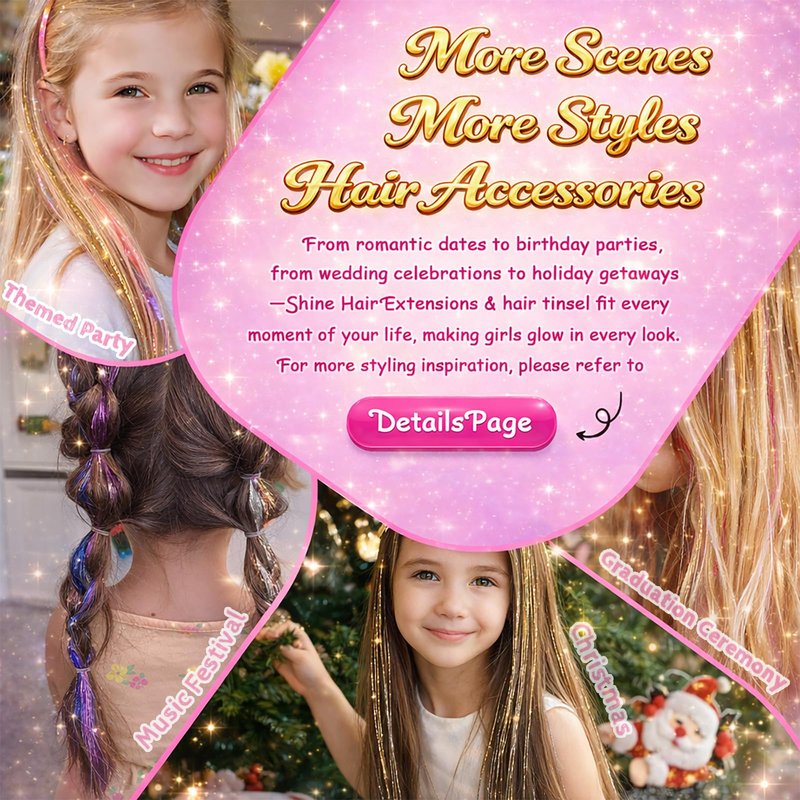 Lack Blue Hair Tinsel, 8 Pcs Fairy Hair Tinsel Kit for Girls Women 48 Inch 3200 Strands with Tools Hair Accessories Glitter Tinsel Hair Extensions for Party Festival Christmas (Lack Blue)