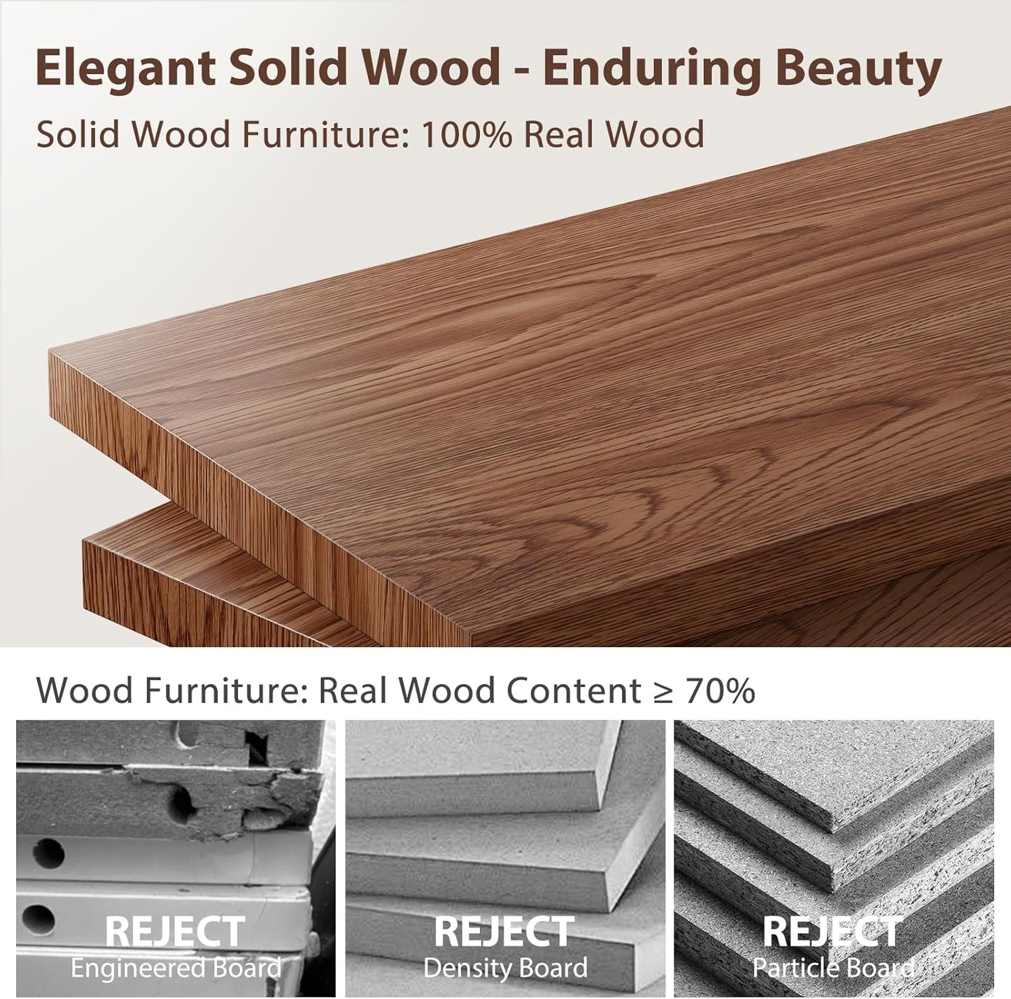 Walnut Luxury 100% Solid Wood Vanity Desk - Mid-Century Modern Makeup Table with Mirror & Ambient Light