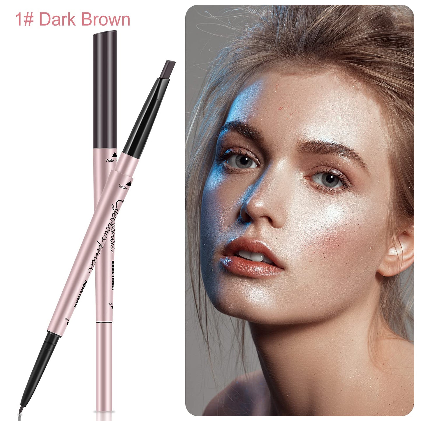 TurritopsisD Eyebrow Pencil, 2 in 1 Dual-ends Retractable Triangular & Fine Tip Brow Pen Waterproof Long-lasting Create Natural Eye Brows Makeup