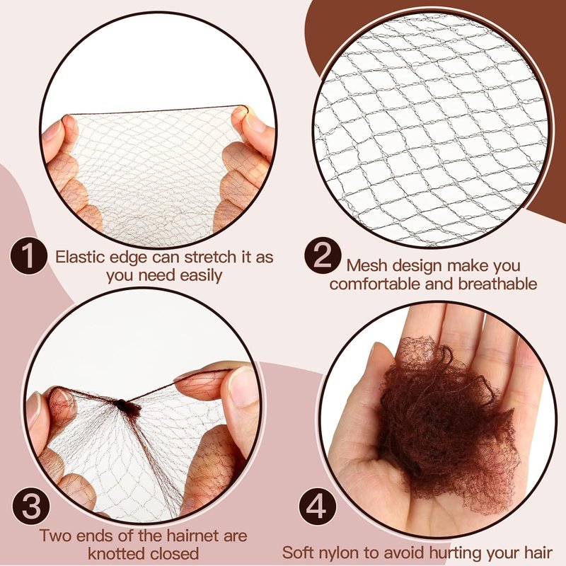 Hair Accessories Set - 20PCS Mesh Hair Nets & 40PCS U Shaped Hair Pins for Women | Brown, 20" & 2.4" Sizes