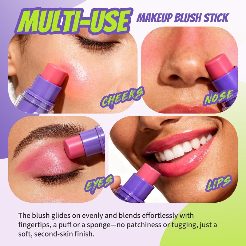 Glam Code Stick Blush for Cheeks - Face Makeup Stick for Eyes, Lips & Cheeks, Multi-Use Cream Blush Balms Set with Natural Flush, Hydrating & Long-lasting丨Vegan & Cruelty-Free - 02#