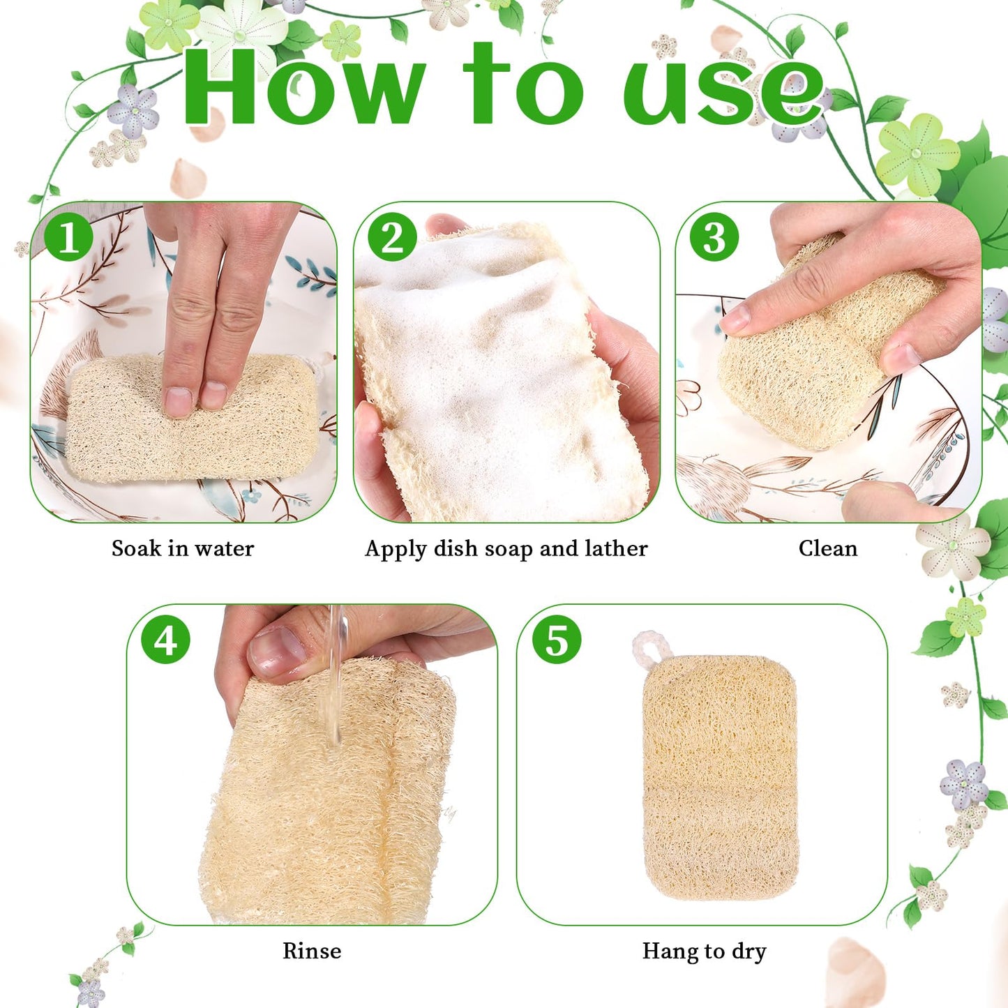 10 PCS Natural Sponges for Dishes, Loofah Dish Sponge for Kitchen Compostable Natural Loofah Sponges