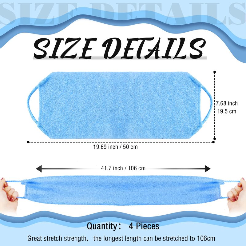 Back Scrubber for Shower Exfoliating Washcloth Back Cloth Body Extended Length Scrubber Towel Nylon Exfoliating Stretchable Pull Strap Wash Cloth for Bath Body Scrub Washcloth 2 Pack (Gray,Blue)