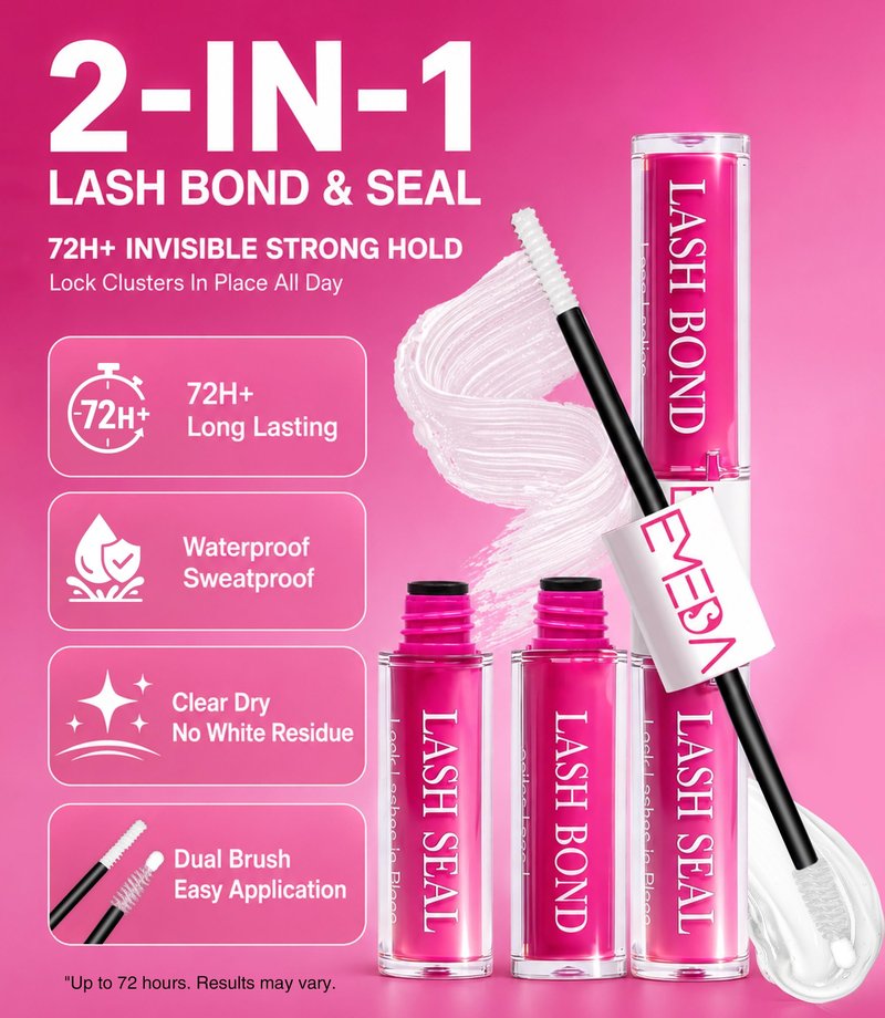 EMEDA Clear Lash Bond and Seal, Lash Glue for Eyelash Clusters, 72H Waterproof Cluster Glue, No White Residue Bond and Seal for DIY Individual & Cluster Lashes Extensions (6ml+6ml)