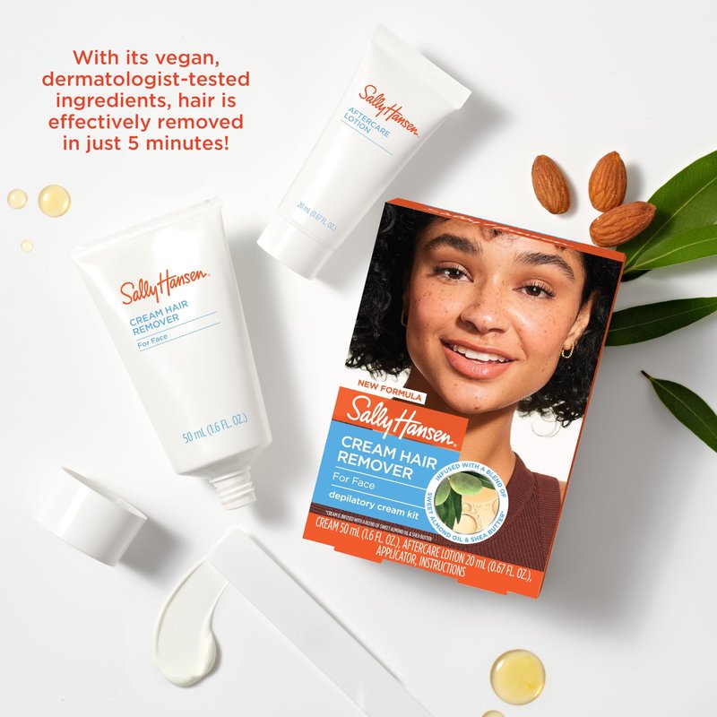 Sally Hansen Hair Remover for Face | Cream Depilatory + Aftercare Lotion | Sweet Almond & Shea Butter Infused