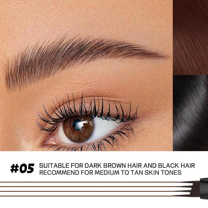 Microblading Eyebrow Pen - 2 Pack 4-Tip Waterproof Vegan Formula for Natural Hair-Like Strokes | Dark Brown