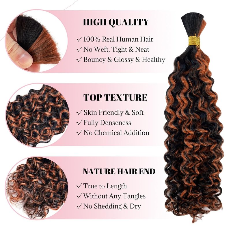 Ombre Water Wave Braiding Hair Extensions - 2 Bundles, 18 Inch, Highlight Curly Boho Braids