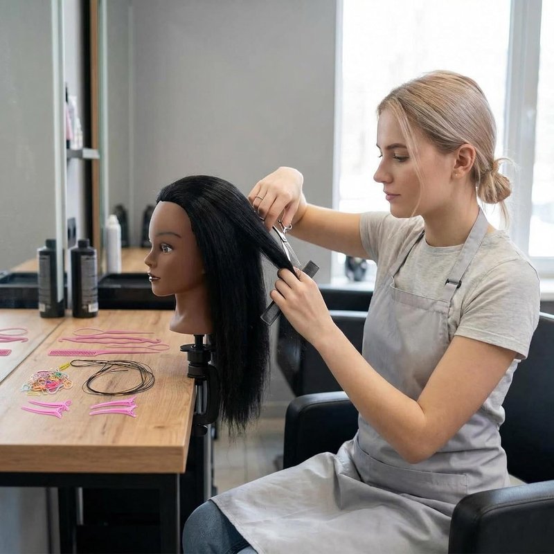 Skiennix 16 Inch Real Hair Mannequin Head - Ideal for Kids' Braiding & Cosmetology Practice (Black)