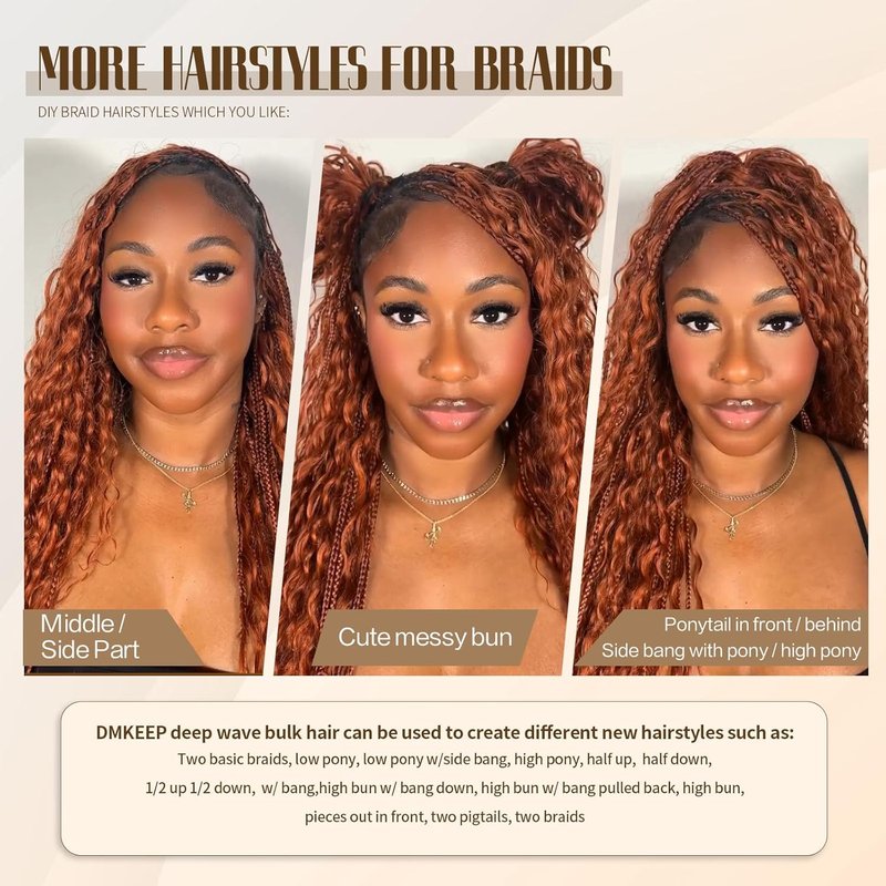 Ginger Deep Wave Human Hair Bundles - 18 Inch 100% Soft Curly Braiding Hair for Bohemian Styles